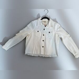 Savanna Jane Cream Denim Jacket with Frayed Details NWT